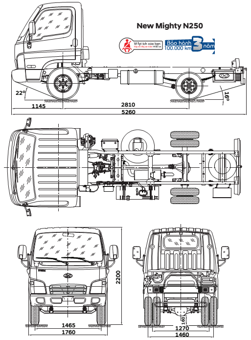 Thông số kỹ thuật xe tải N250
